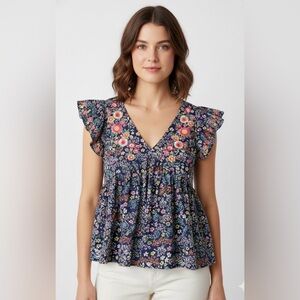 Savanna Jane Women’s Floral Blouse Flutter Sleeve Size S